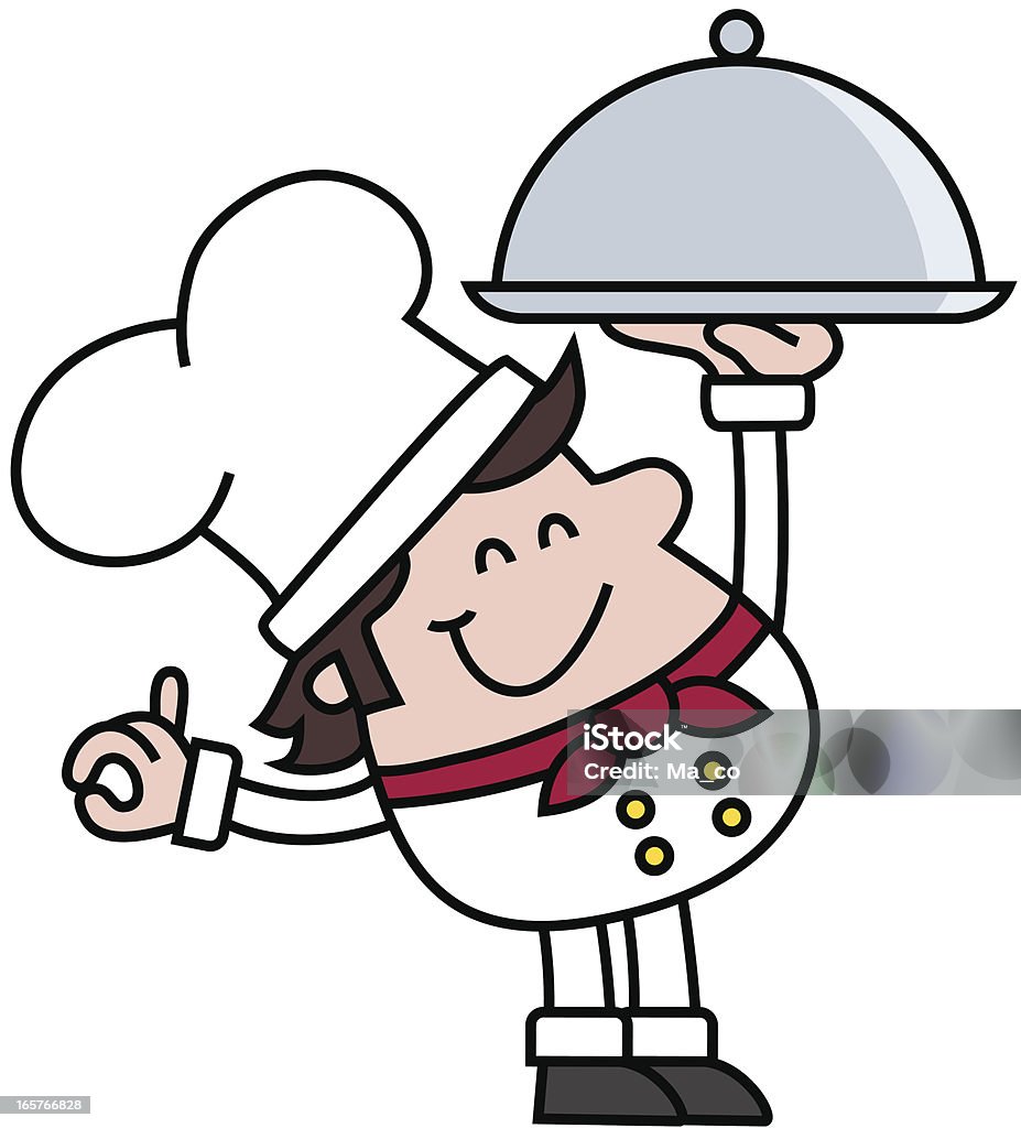 Cuisinier tenant un plateau à cloche d'argent - clipart vectoriel de Aliment libre de droits