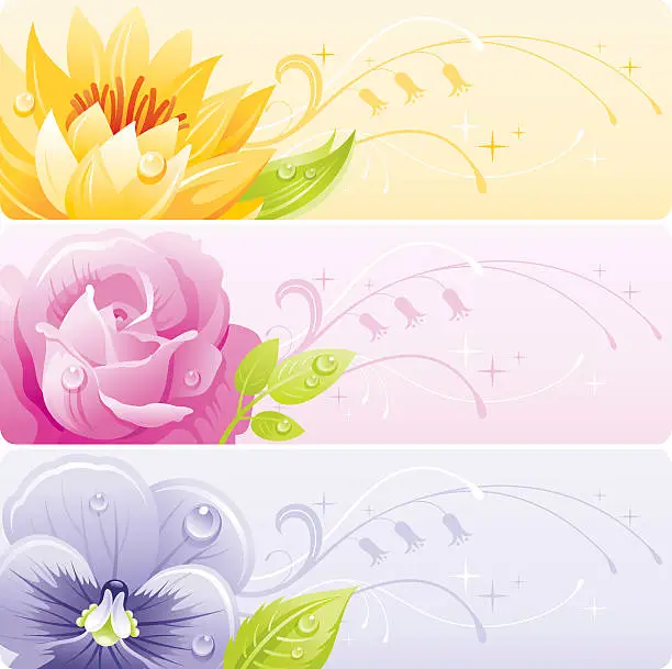 Vector illustration of Flowers banner set