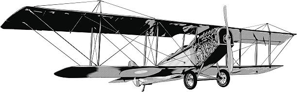 Biplane single engine airplane illustration Biplane single engine airplane illustration wright brothers stock illustrations