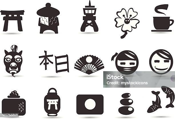 Icone Del Giappone - Immagini vettoriali stock e altre immagini di Asia - Asia, Bandiera del Giappone, Bianco e nero