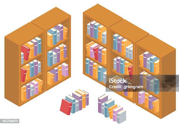 Bibliothek Bücher Und Regalen Stock Vektor Art und mehr Bilder von Isometrische Darstellung - Isometrische Darstellung, Bücherregal, Bibliothek