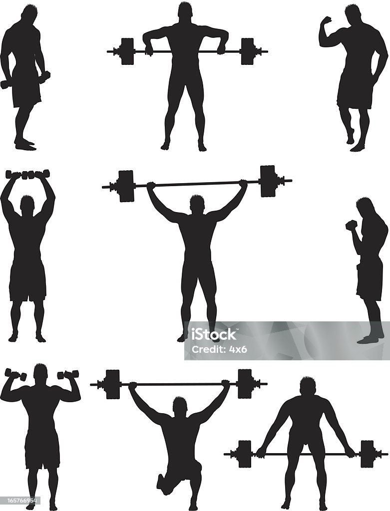 男性筋肉の結合ウェイトリフティング - ウエイトトレーニングのロイヤリティフリーベクトルアート