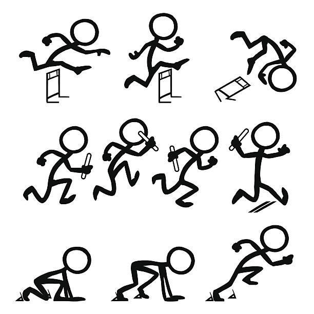 ilustrações de stock, clip art, desenhos animados e ícones de figura de palito pessoas corrida olímpica - stickfigure