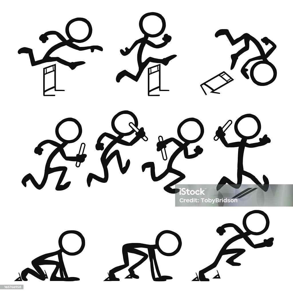 Stick Figure People Olympic Running Stickfigure at the Olympics running. Sprinting, baton relay, hurdles Stick Figure stock vector