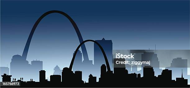 St Louis Skyline Z Gateway Arch - Stockowe grafiki wektorowe i więcej obrazów St Louis - St Louis, Łuk Wjazdowy, Sylwetka
