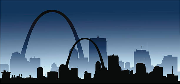 St Louis Skyline with the Gateway Arch St Louis Skyline with its famous Gateway Arch, Missouri  jefferson national expansion memorial park stock illustrations