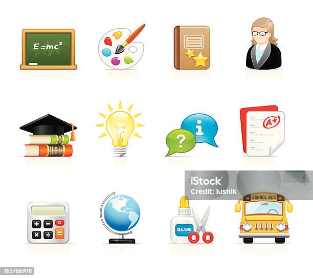 Aksamitedukacji I Szkole Ikony - Stockowe grafiki wektorowe i więcej obrazów Wykształcenie - Wykształcenie, Autobus szkolny, Bez ludzi