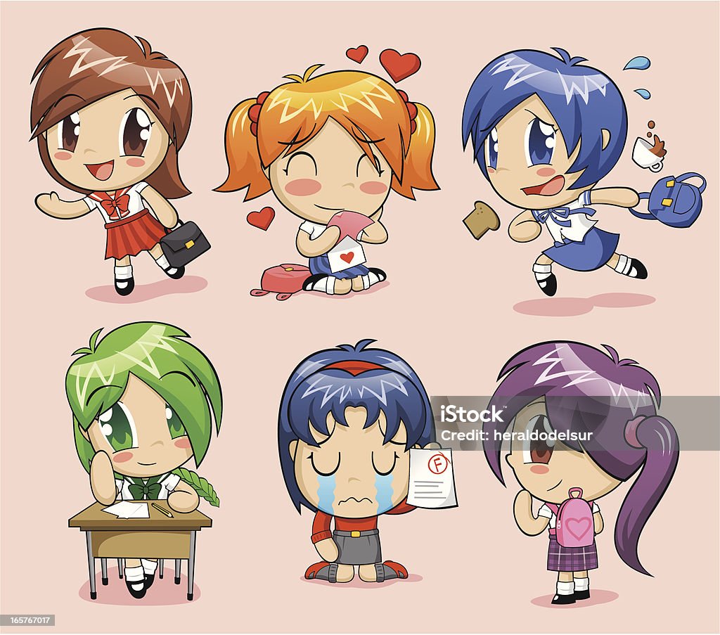 Anime schoolgirls - Векторная графика Стиль манга роялти-фри