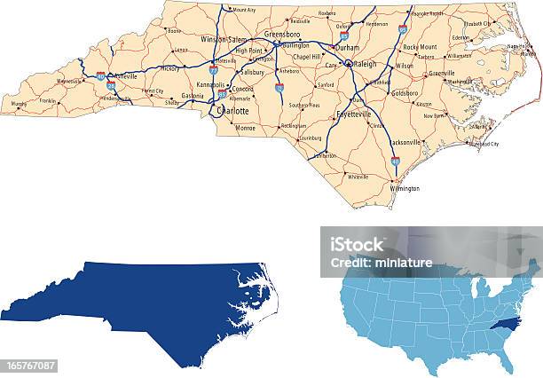 North Carolina Mapa Drogowa - Stockowe grafiki wektorowe i więcej obrazów Stan Karolina Północna - Stan Karolina Północna, Mapa, Grafika wektorowa