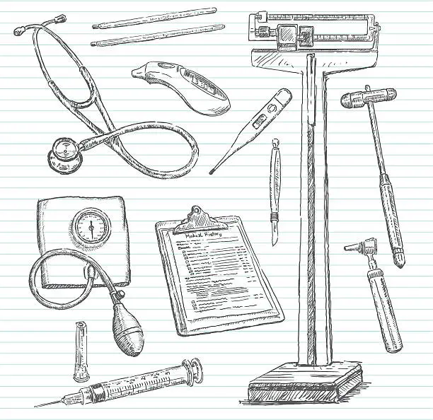 Vector illustration of Doctor's Office Doodle Sketches