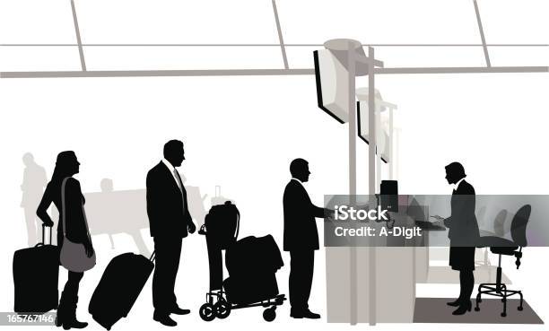 Ilustración de Airportcheckin y más Vectores Libres de Derechos de Mostrador de tienda para pagar - Mostrador de tienda para pagar, Hacer cola, Aeropuerto