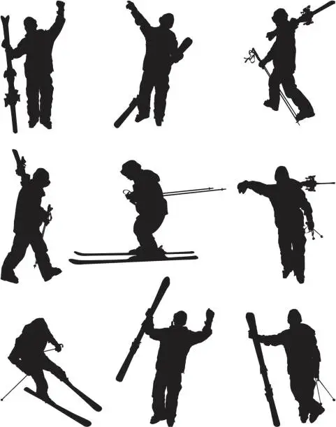 Vector illustration of Extreme skiers skiing