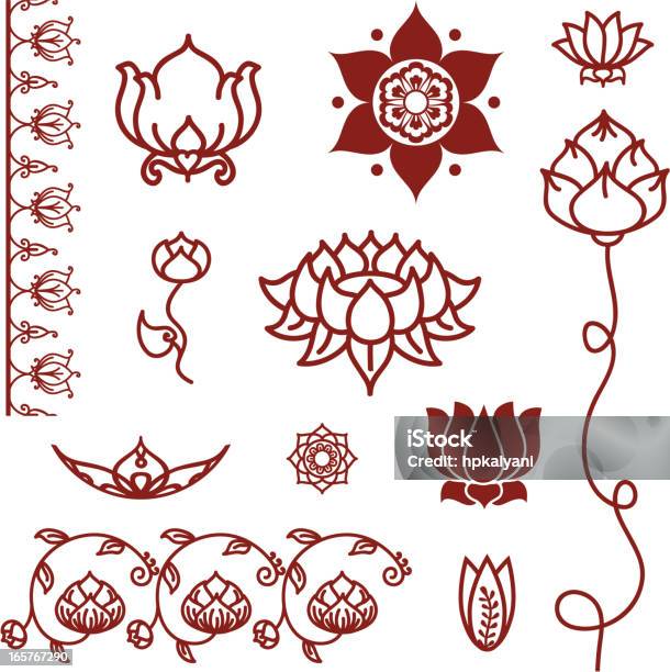 Mehndi Lotus Collection Vecteurs libres de droits et plus d'images vectorielles de Lotus - Nénuphar - Lotus - Nénuphar, Arbre en fleurs, Beauté de la nature