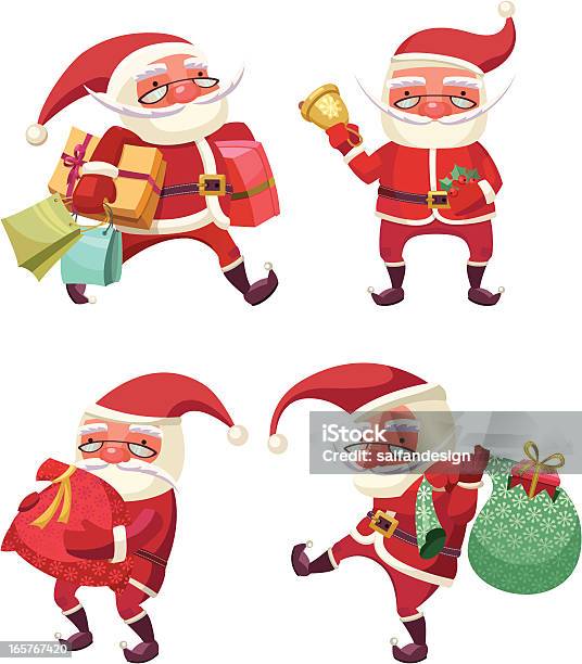 Czterech Ładny Kreskówka Święty Mikołaj - Stockowe grafiki wektorowe i więcej obrazów Święty Mikołaj - Święty Mikołaj, Białe tło, Boże Narodzenie