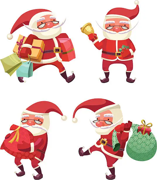 Vector illustration of Four cute cartoon Santa Claus.