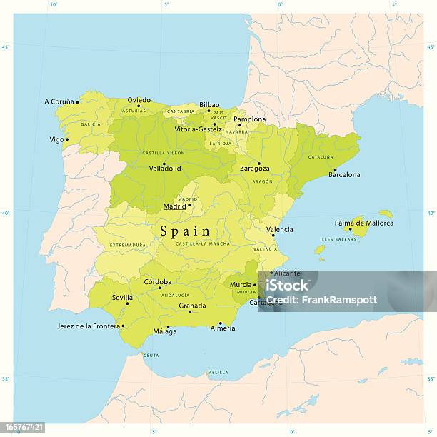 Illustration Carte De Lespagne Vecteurs libres de droits et plus d'images vectorielles de Carte - Carte, Espagne, Image satellite