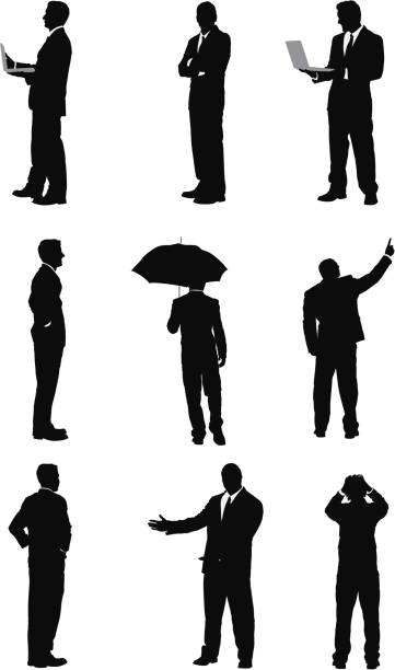 Silhouette of business executives Silhouette of business executives well dressed man standing stock illustrations