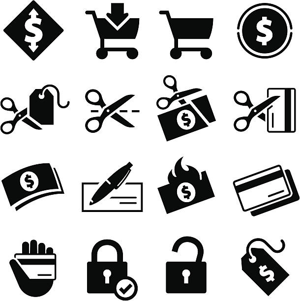 지출 아이콘-블랙 시리즈 - commercial activity currency human hand dollar stock illustrations