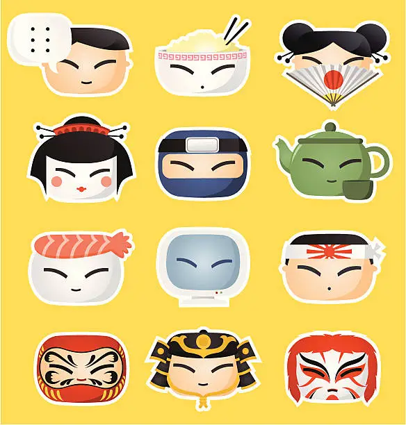 Vector illustration of Japanese icon faces