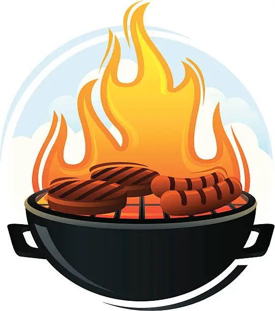 Vector illustration of BBQ Grill Illustration with Hamburgers and Hot dogs