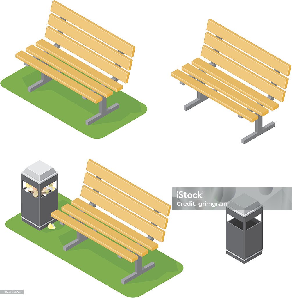 Isométrique Banc public - clipart vectoriel de Boîte à ordures ménagères libre de droits