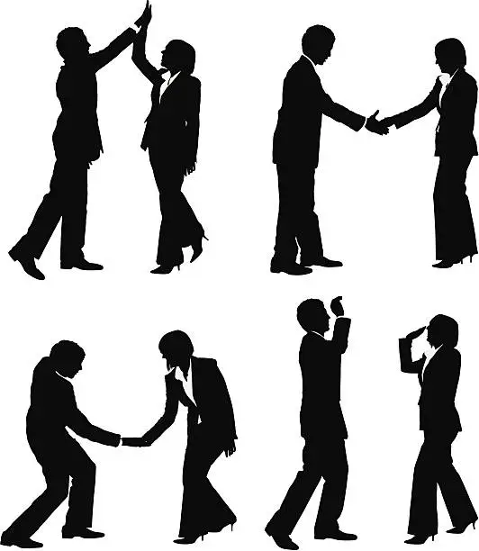 Vector illustration of Business couple secret handshake high five