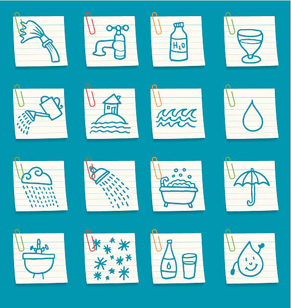 Water post it note icons vector art illustration