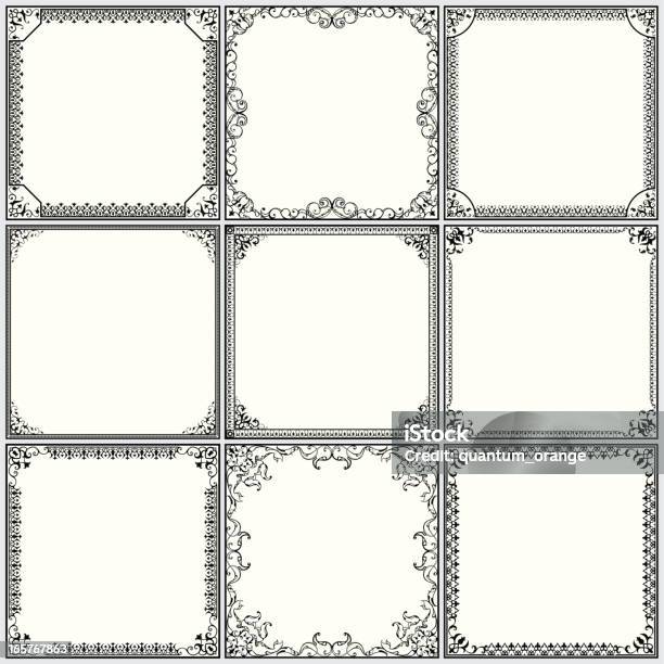 Vetores de Conjunto De Quadros Ornamentado e mais imagens de Branco - Branco, Cor Preta, Decoração