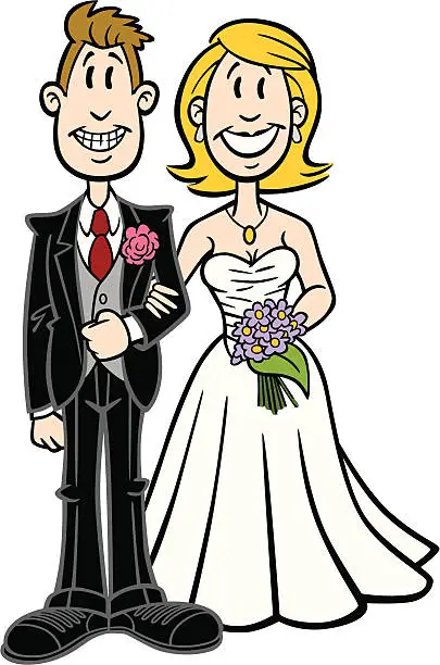 Vector illustration of Cartoon Wedding Couple