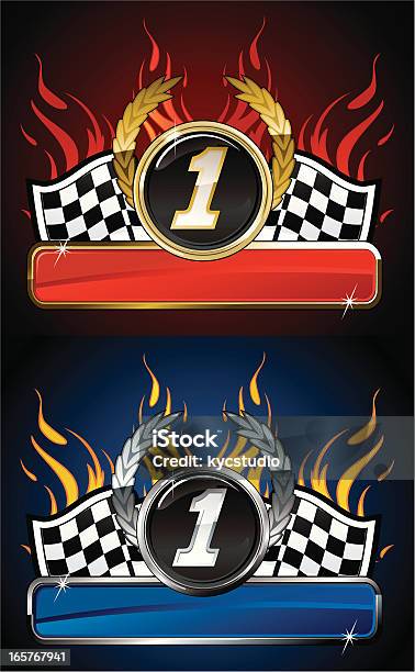 Flaming Racing Banner Stock Vektor Art und mehr Bilder von Autorallye - Autorallye, Autosport, Emblem