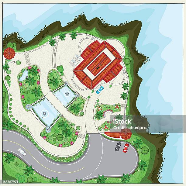 Top Planung Einer Villa An Der Klippe In Der Nähe Von Meer Stock Vektor Art und mehr Bilder von Parkfläche