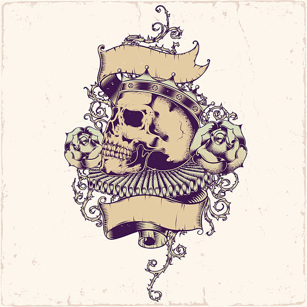 illustrazioni stock, clip art, cartoni animati e icone di tendenza di tatuaggio teschio design - death bed illustration and painting engraving