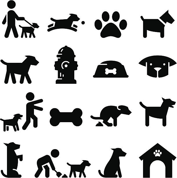 illustrazioni stock, clip art, cartoni animati e icone di tendenza di cane icone-nero serie - guinzaglio