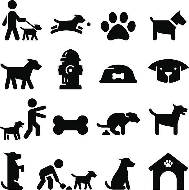 ilustrações, clipart, desenhos animados e ícones de cão ícones-preto series - dog leash pets playing