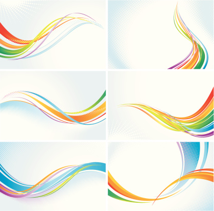 Abstract rainbow wavy backgrounds. Only gradients used.  AI, EPS, SVG and JPG.