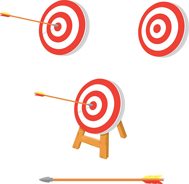 Arrow Hitting Target A vector illustration of an arrow hitting various red and white targets. archery range stock illustrations