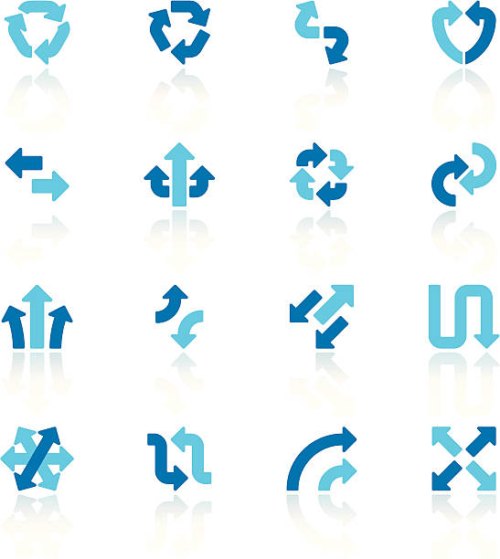 arrow signs set VI blue Set of 16 variable arrow signs, with reflections on individual layer. Large JPEG (3000x2700), layered AI EPS 8. Archive: screensize JPEG, large 300 dpi layered PSD, 2 large PNG for icons and reflections, AI 7. Only linear gradients on the reflections. double arrow chart stock illustrations