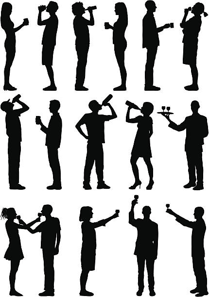 ilustraciones, imágenes clip art, dibujos animados e iconos de stock de drinkers - toast party silhouette people