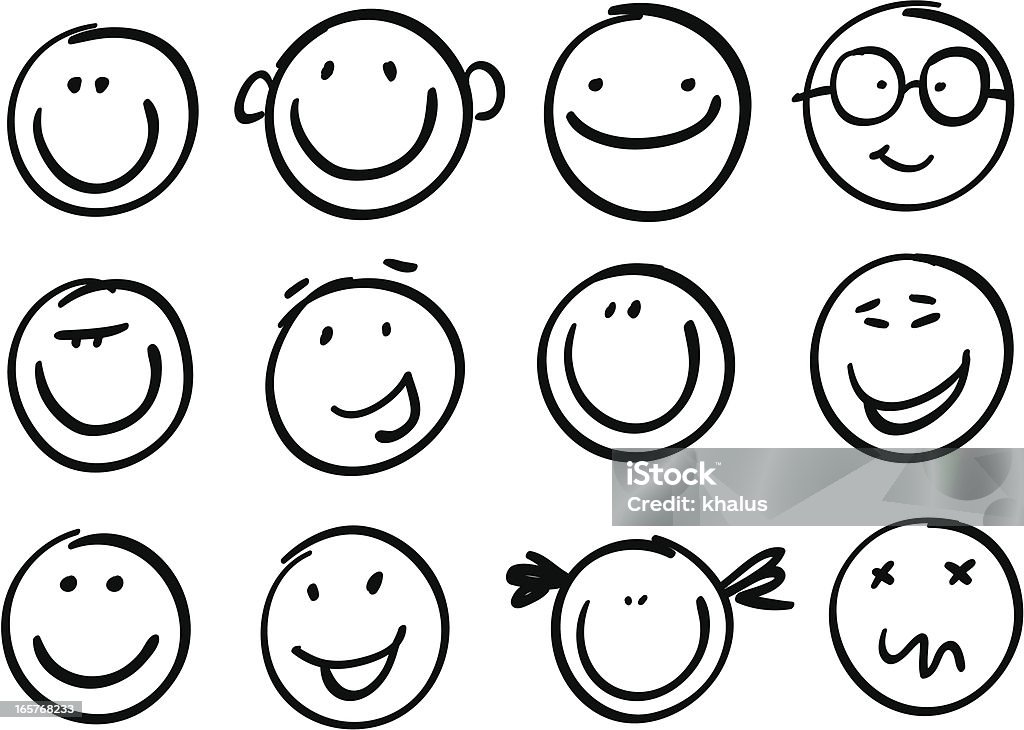Smile brash Collection of different funny faces. Anthropomorphic Smiley Face stock vector