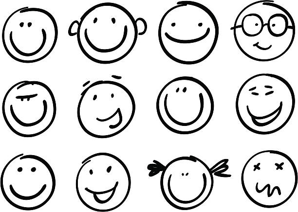Smile brash Collection of different funny faces. anthropomorphic smiley face stock illustrations