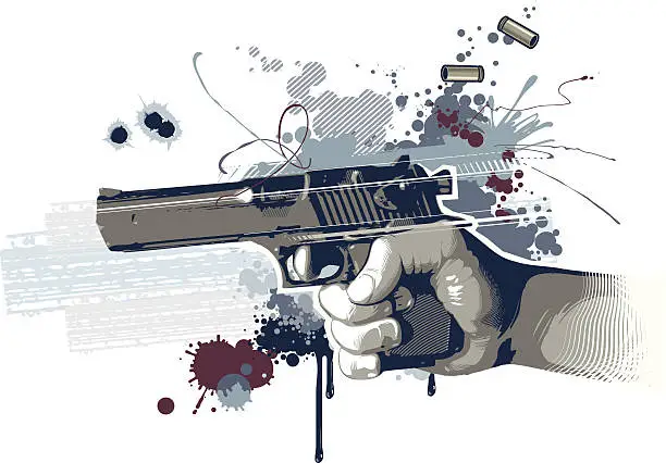 Vector illustration of Digital art of shooting handgun
