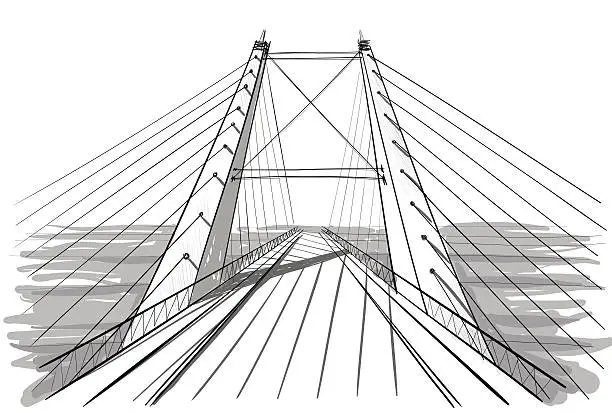 Vector illustration of A line art drawing of architecture for a bridge