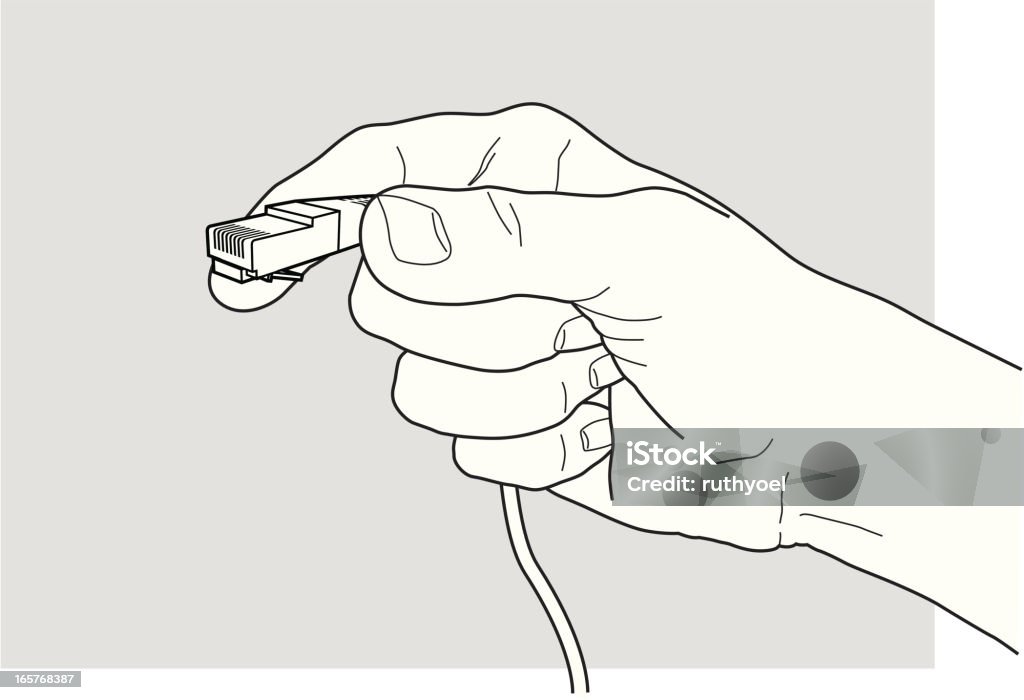 Hand hält ein computer Netzwerk-Kabel - Lizenzfrei Netzwerk-Stecker Vektorgrafik