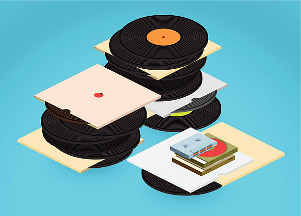 music collection vinyl records archive -  cd stock illustrations
