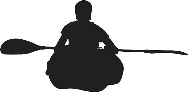 ilustrações de stock, clip art, desenhos animados e ícones de única pessoa sentada no caiaque - silhouette kayaking kayak action