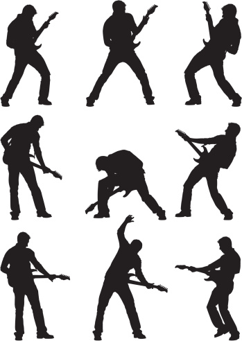 Male silhouettes rocking out on guitar