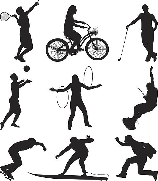 ilustraciones, imágenes clip art, dibujos animados e iconos de stock de varios diferentes atletas haciendo deportes - golf action silhouette balance