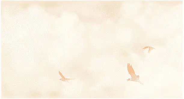 Vector illustration of Birds and Cloudscape Mezzotint