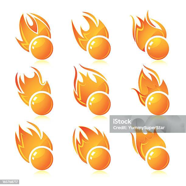 불꽃 버튼 설정 불덩이에 대한 스톡 벡터 아트 및 기타 이미지 - 불덩이, 곡선, 노랑