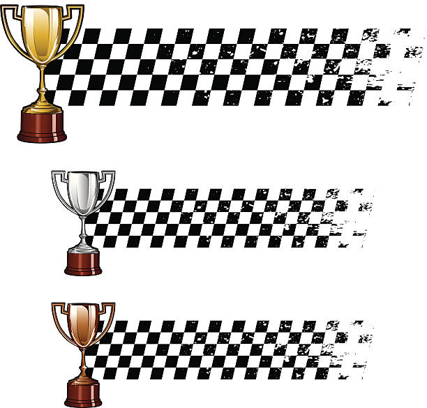 ilustrações, clipart, desenhos animados e ícones de troféu banners de corrida - trophy award vector silver